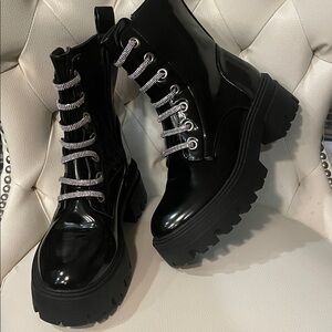 Forever 21 Glossy Black Combat Boots